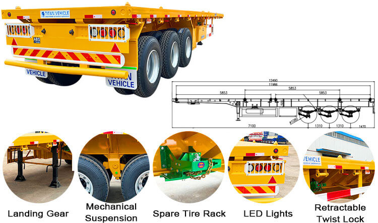 3 Axle 40ft 60ton Flatbed Semi Trailer | Flatbed Truck Trailer for Sale in Panama