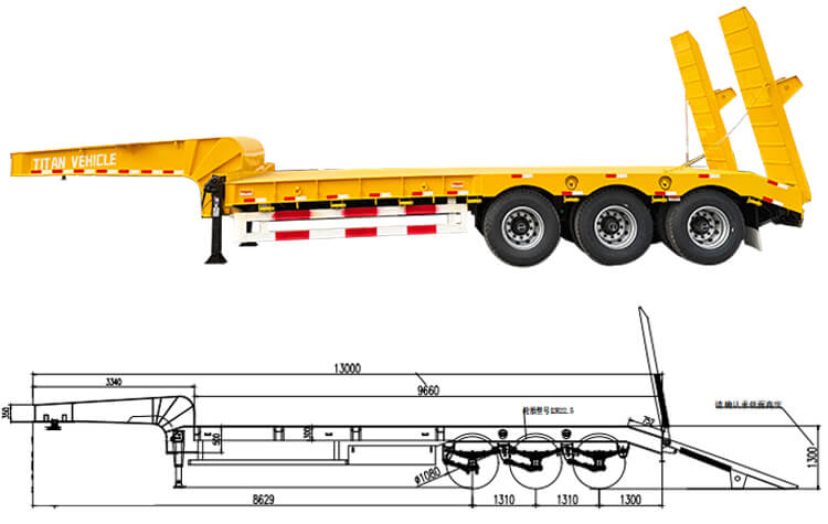 60 Ton 3 Axle Hydraulic Lowbed Trailer Truck for Sale in Panama